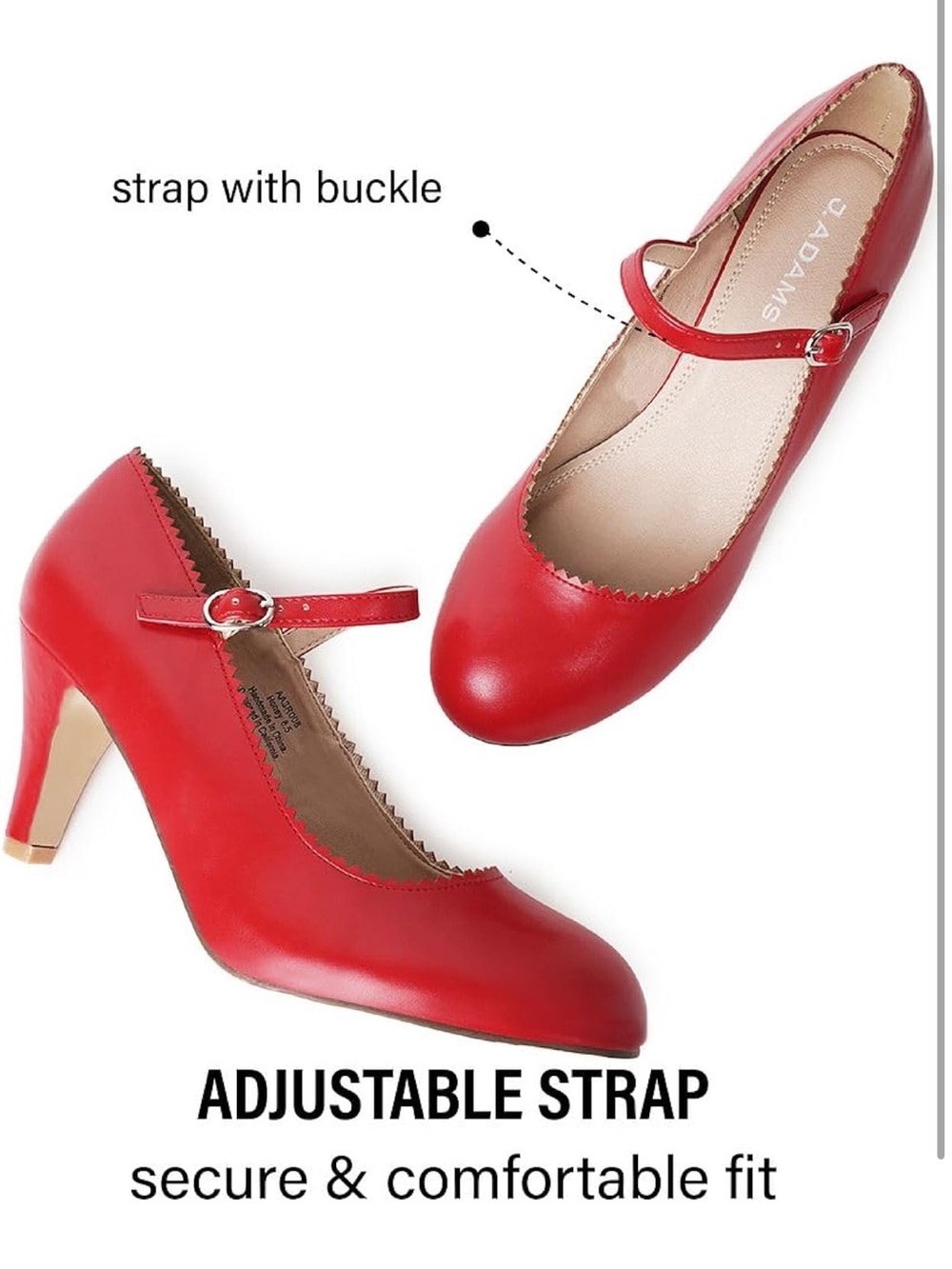 Kitten Heels, Vintage Retro Scallop Round Toe Shoe With An Adjustable Strap 1645 - Picture 6 of 8